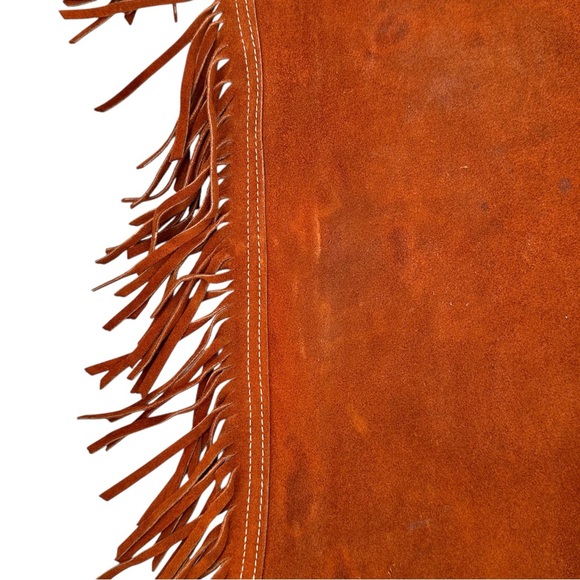 TALON ZIPPER RARE Pre 1960s Vintage Brown Distressed Suede Fringe Trim Chaps - Picture 4 of 12
